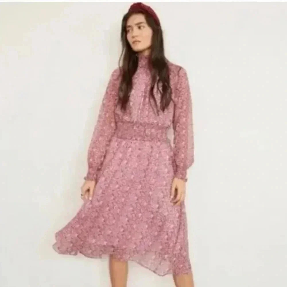 O.P.T On The Run Micro Ditsy Floral Smocked Midi Dress(S)